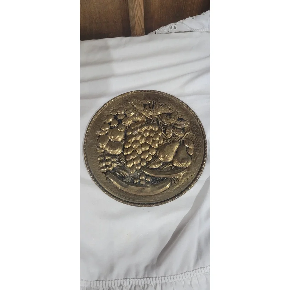 Embossed Brass Plate  Fruit Design Vintage Wall Hanging